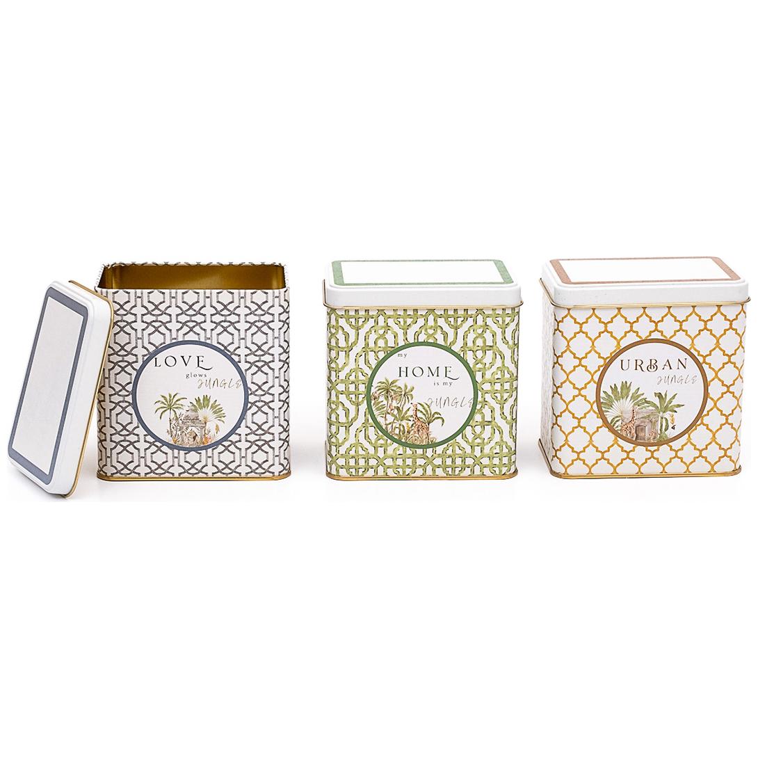 Rectangular Metal Storage Set – 80x 120 mm ( Set of 3 ) Tropical Jungle – A Lush Paradise of Nature & Wildlife Forrest Design