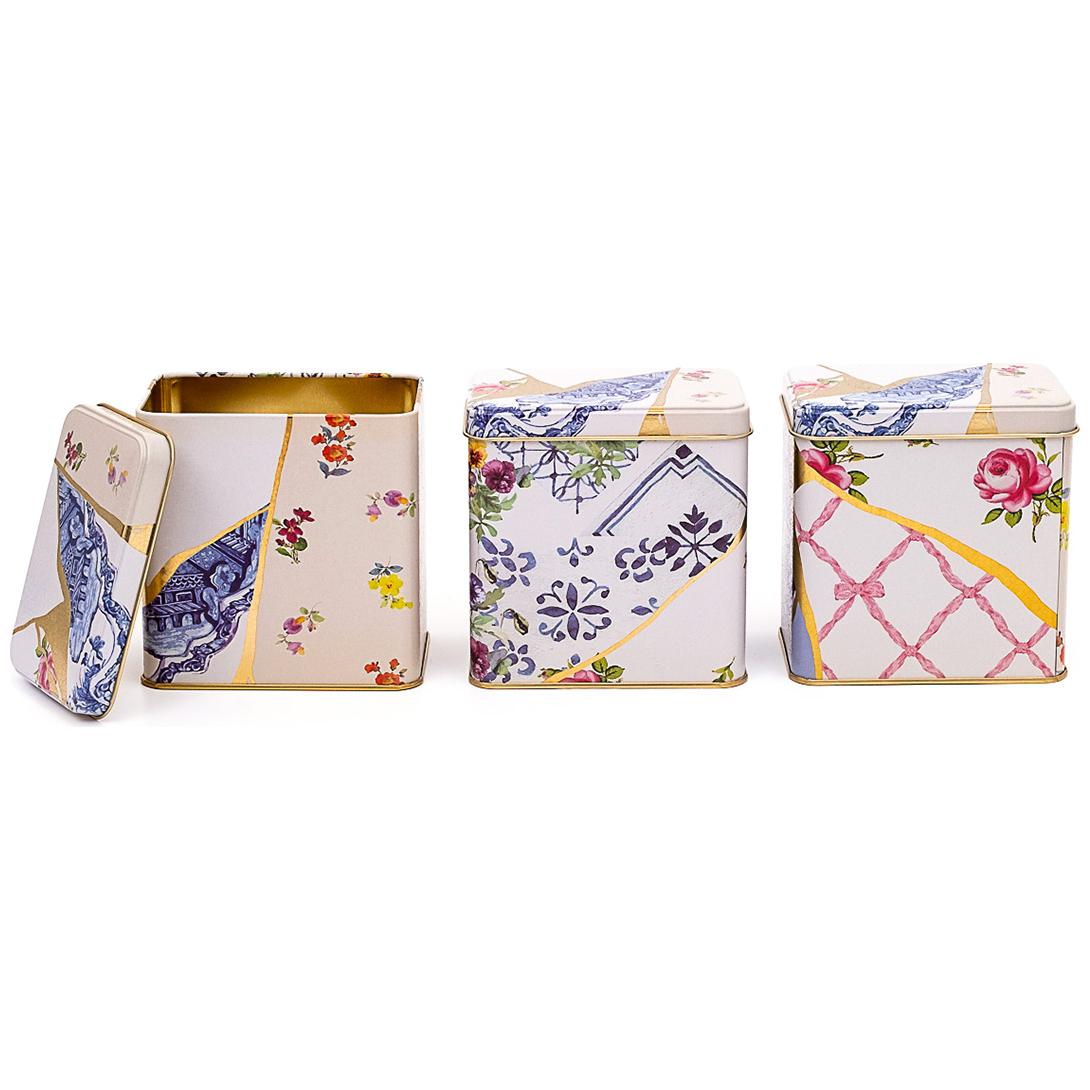 Rectangular Metal Storage Set – 80x 120 mm ( Set of 3 ) Kintsugi Gold vein Flower  Kint Sugi Design