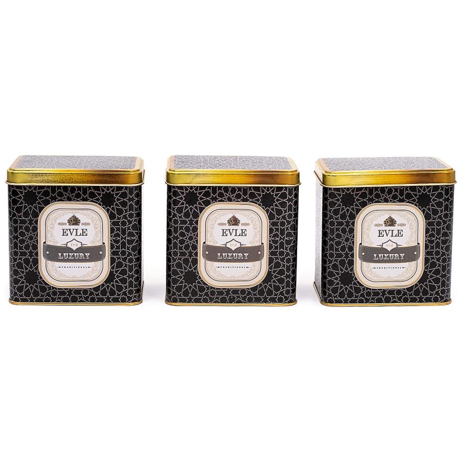 Rectangular Metal Storage Set – 80x 120 mm ( Set of 3 ) gold geometric pattern black background Trellis Design