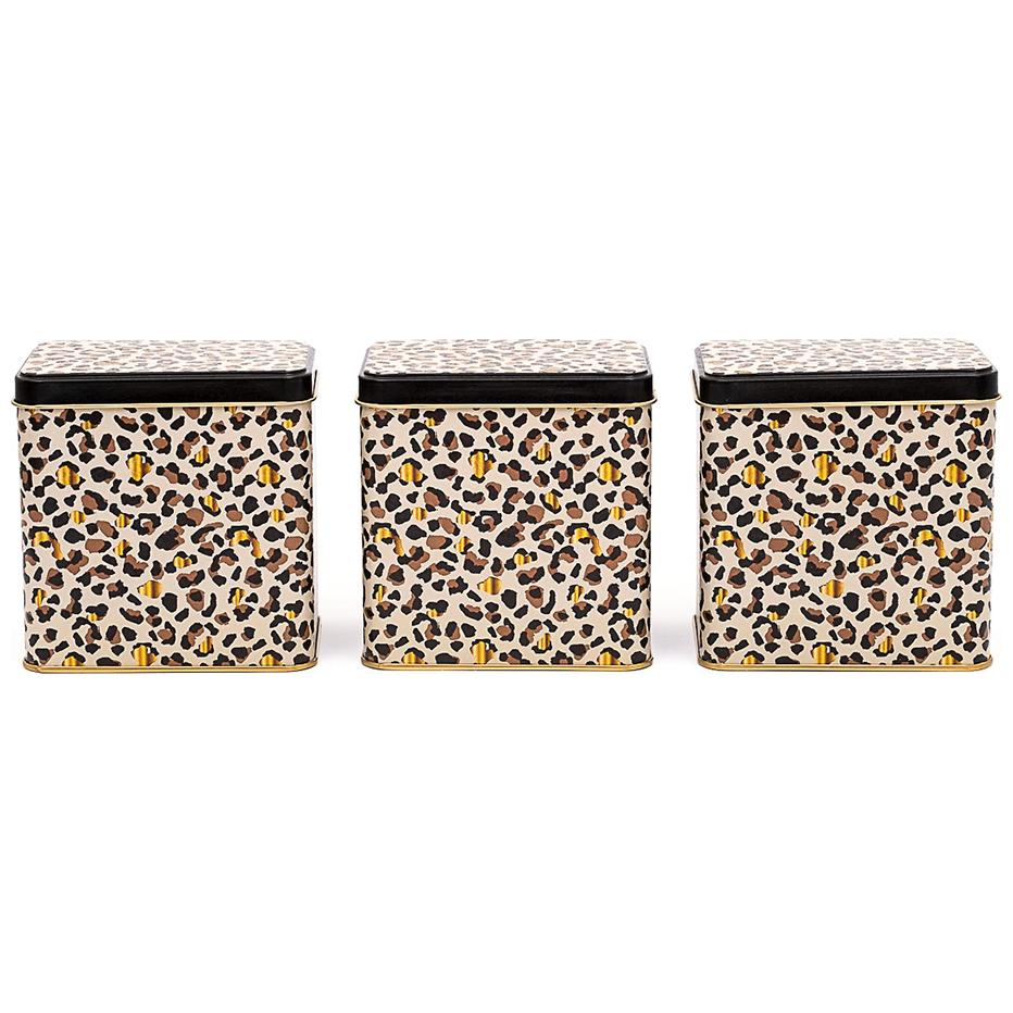 Rectangular Metal Storage Set – 80x 120 mm ( Set of 3 ) Gold Leopard Print Pattern Leo Design