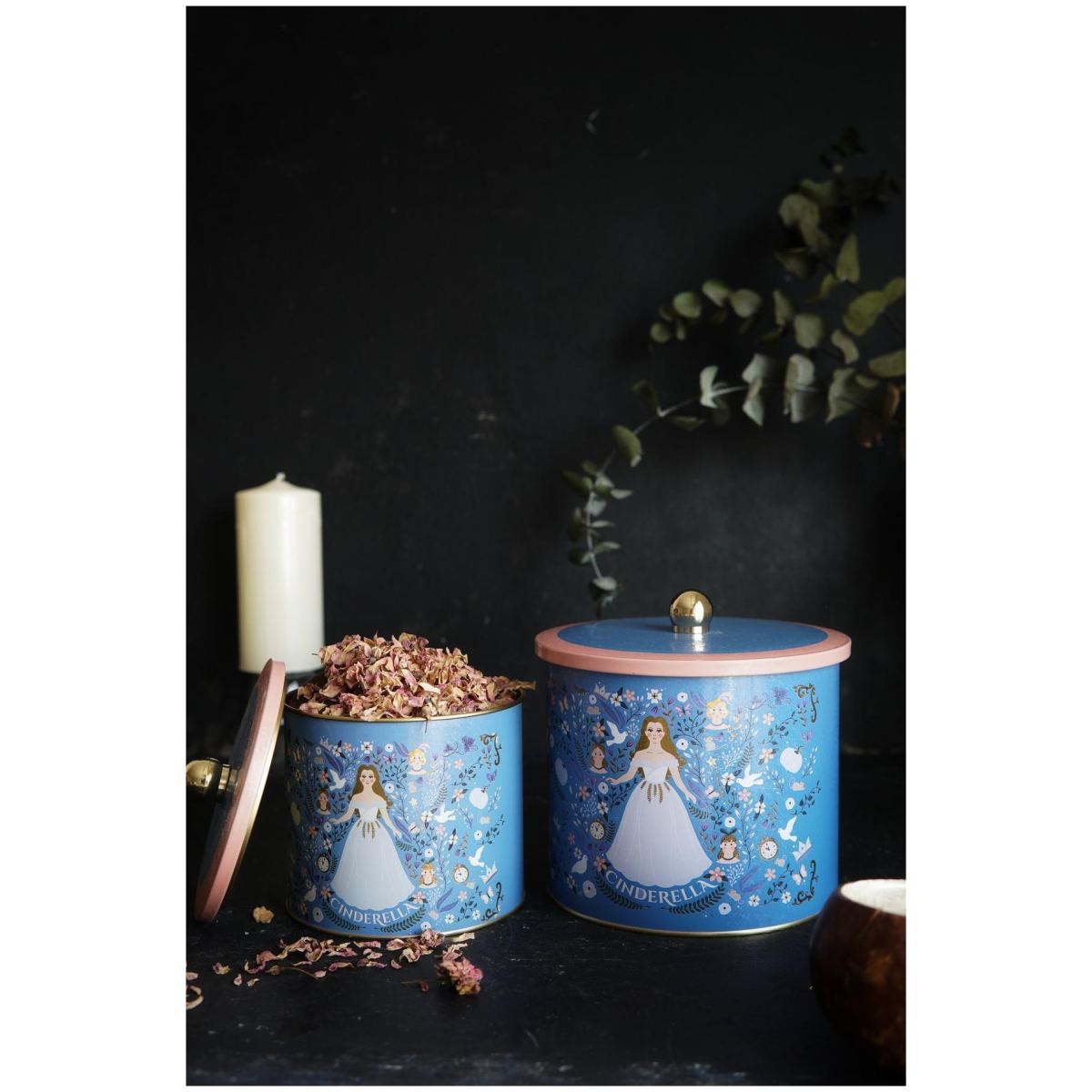 Round Metal Tin Box Set Ø175x155 - Ø140x125 Knob Handle (2Pcs) Vintage Café-Inspired Linen Texture Design
Tales Design