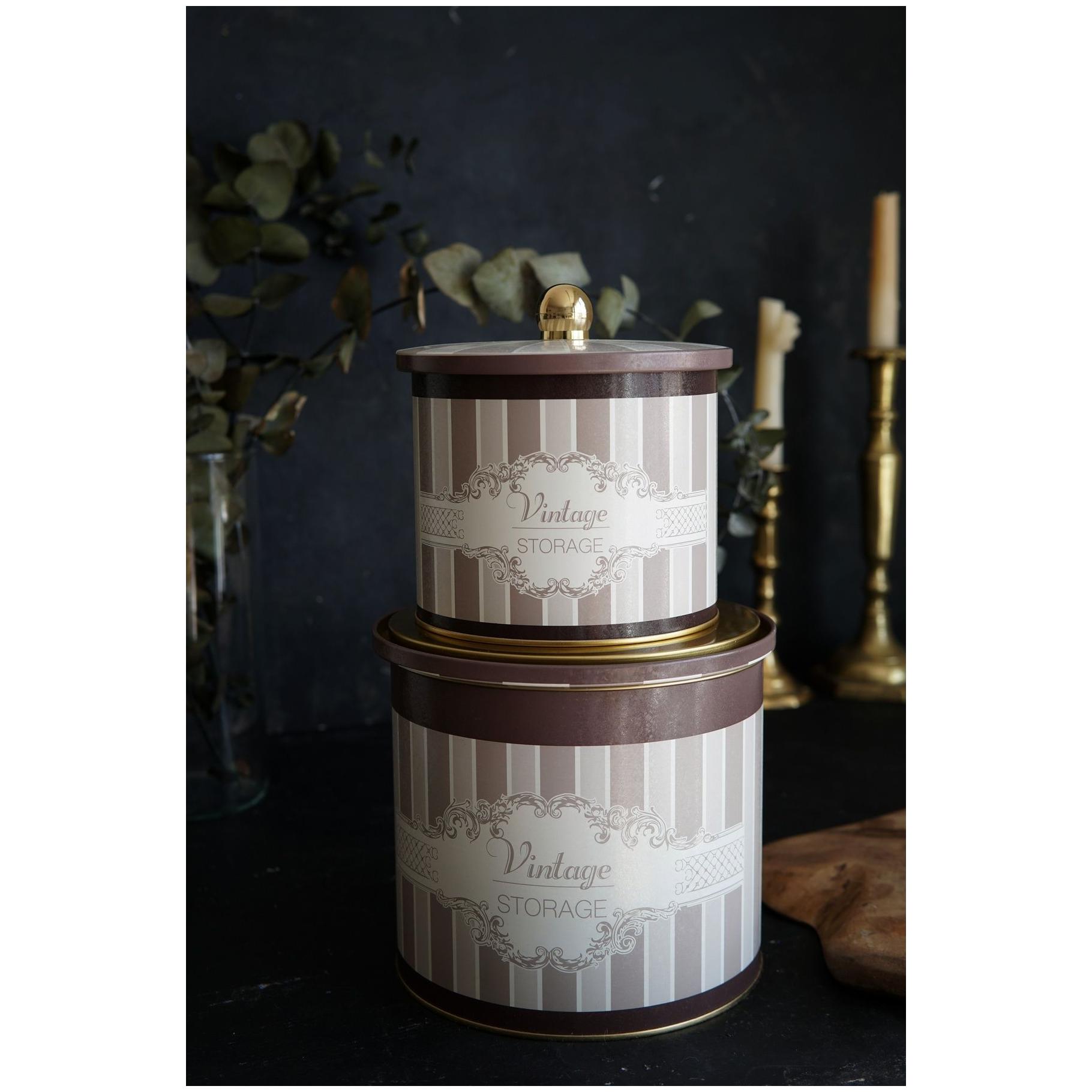 Round Metal Tin Box Set Ø175x155 -  Ø140x125  Knob Handle (2Pcs) Elegance Elegance Design
