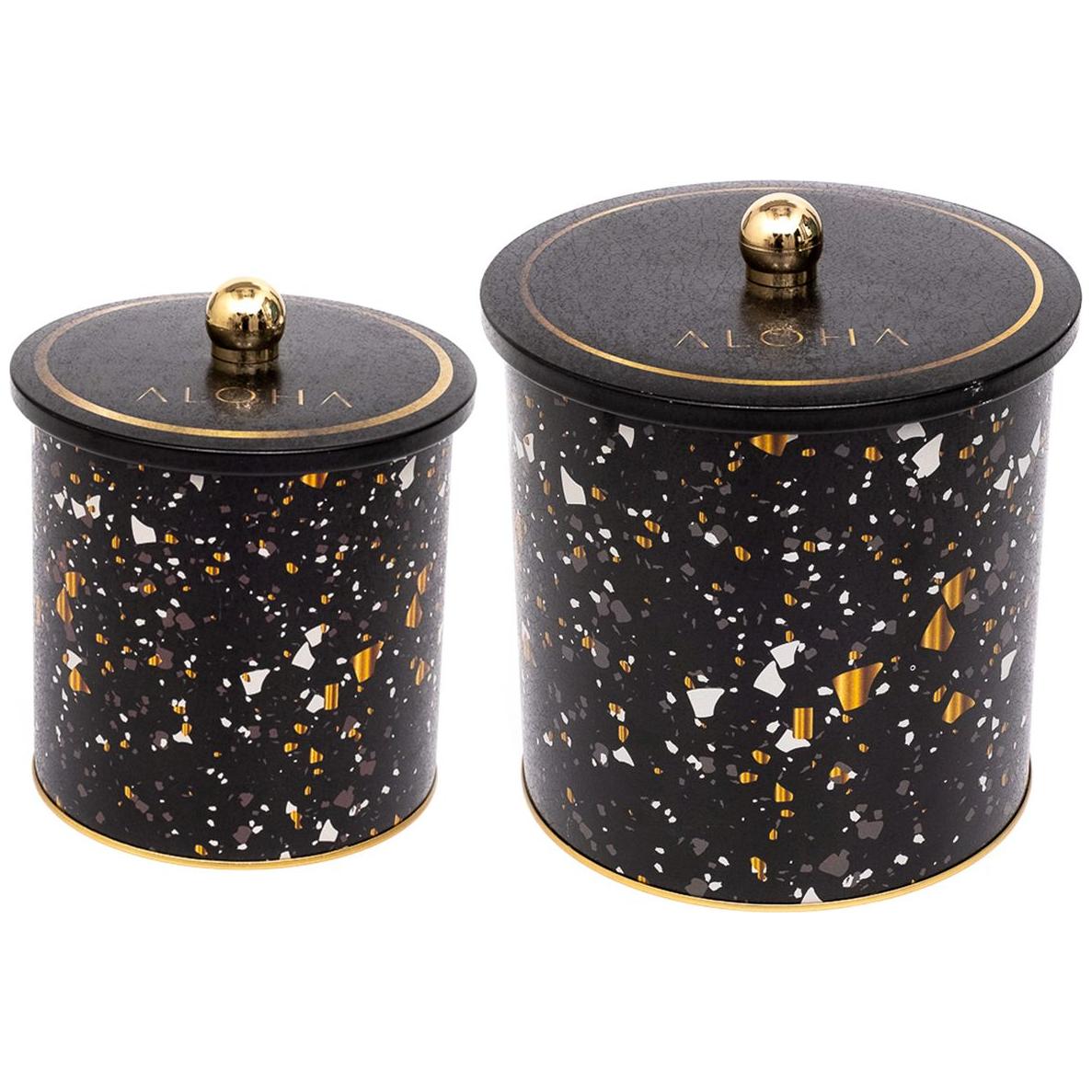 Round Metal Tin Box Set Ø175x180 - Ø140x150 Knob Handle (2 Pcs) Terrazo Terrazo Design