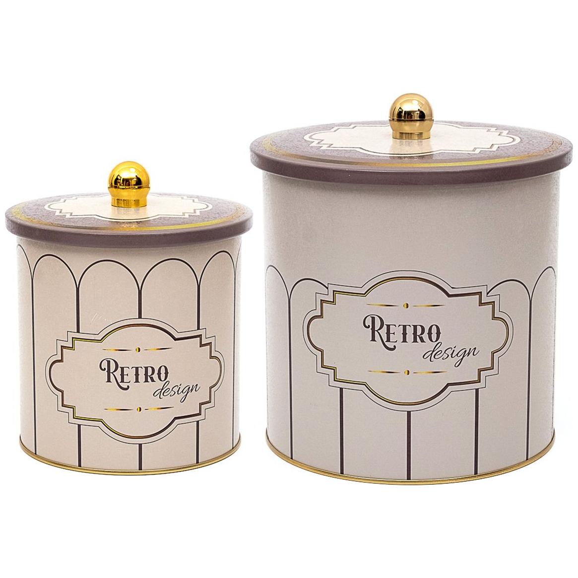 Round Metal Tin Box Set Ø175x180 - Ø140x150 Knob Handle (2 Pcs) Retro Retro Design