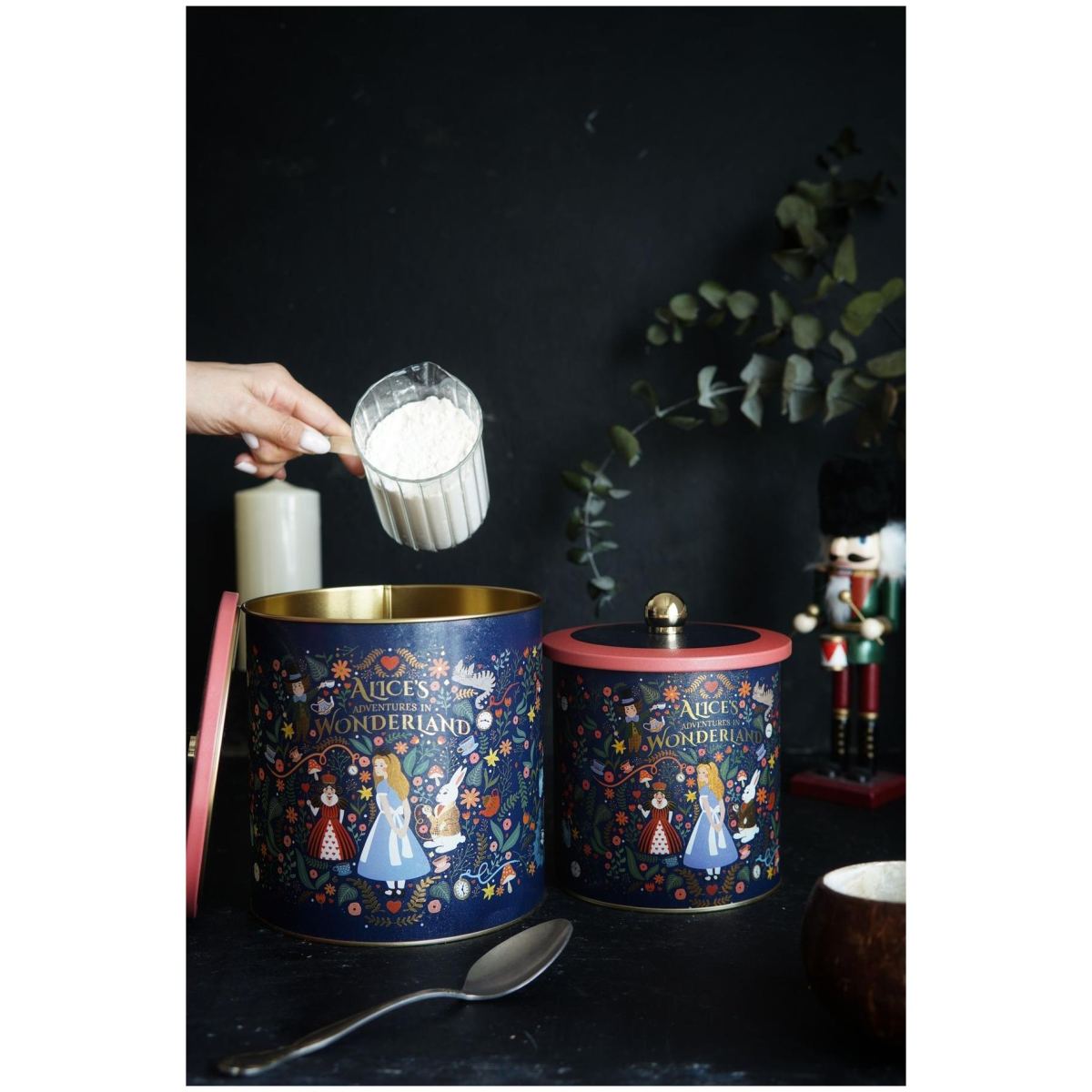 Round Metal Tin Box Set Ø175x180 -  Ø140x150  Knob Handle (2 Pcs) Vintage Café-Inspired Linen Texture Design
 Tales Design