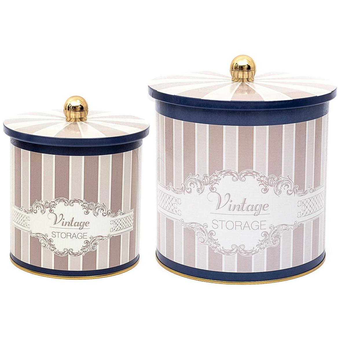 Round Metal Tin Box Set Ø175x180 - Ø140x150 Knob Handle (2 Pcs) Elegance Elegance Design