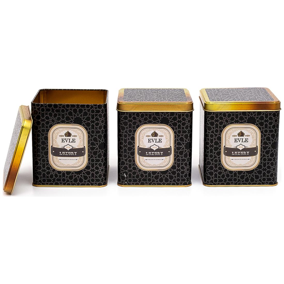 Square Metal Storage Box Set 120x120 (3 Pcs ) gold geometric pattern black background Trellis Design