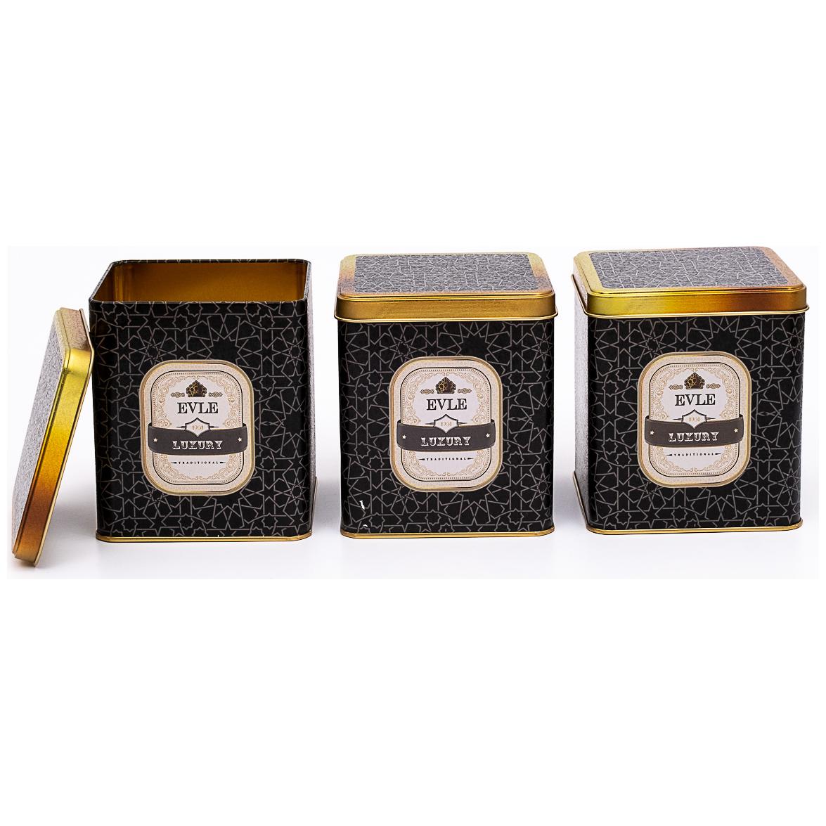 Square Metal Storage Box Set 120x120 (3 Pcs ) gold geometric pattern black background Trellis Design