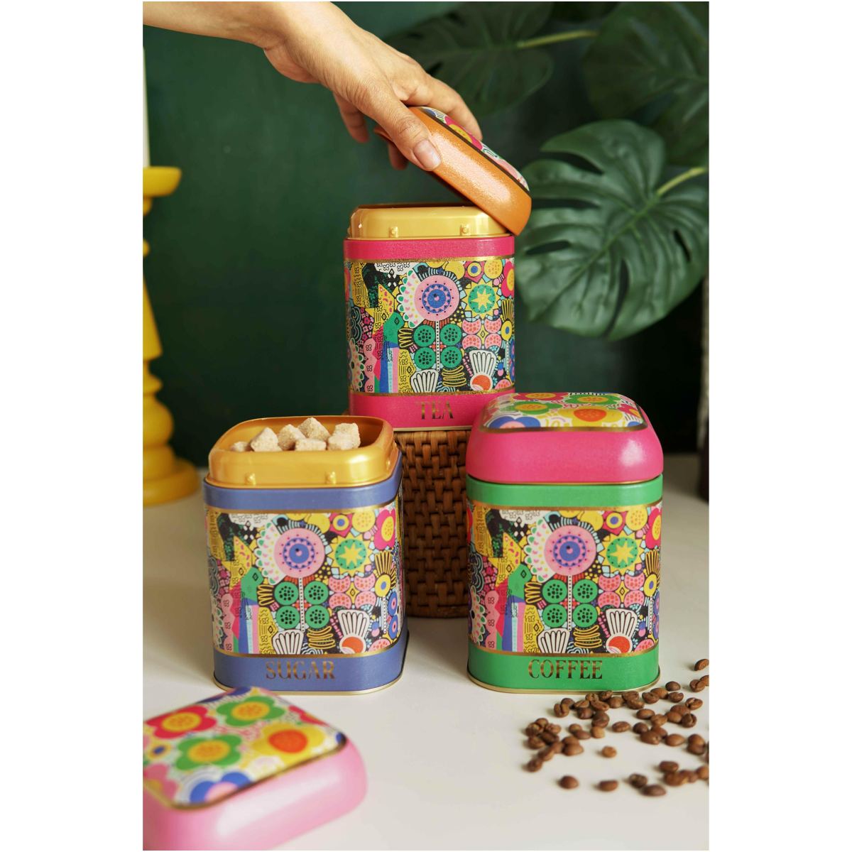 Square Metal Storage Box Set 180x180x118 (3 Pcs ) Sunflower Sunflower Design