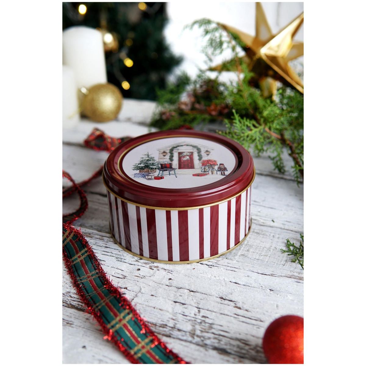 Metal Storage Tin Set – Square &amp; Round  Green christmas Tree Home  Valentine And New Year Design