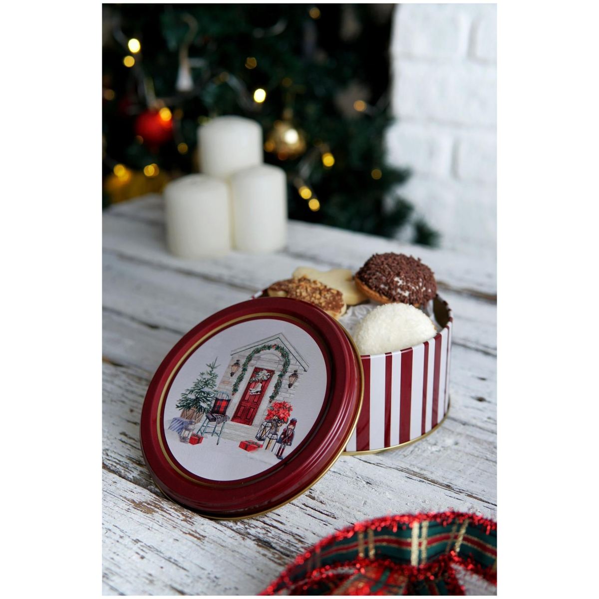 Metal Storage Tin Set – Square &amp; Round  Green christmas Tree Home  Valentine And New Year Design