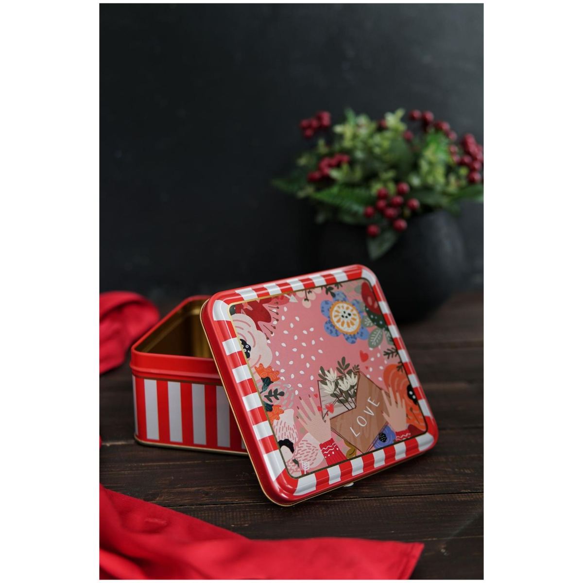 Metal Storage Tin Set – Square &amp; Round  Love Letter Valentine And New Year Design