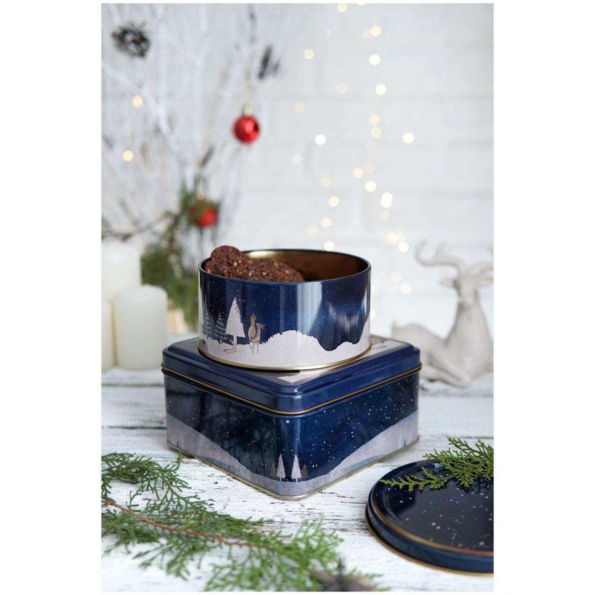 Metal Storage Tin Set – Square &amp; Round  Night Deer Valentine And New Year Design