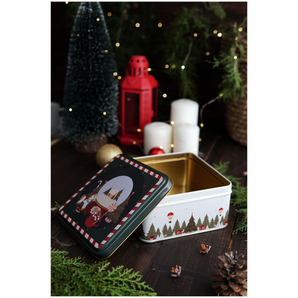 Metal Storage Tin Set – Square & Round New Year Tree Christmas Valentine And New Year Design