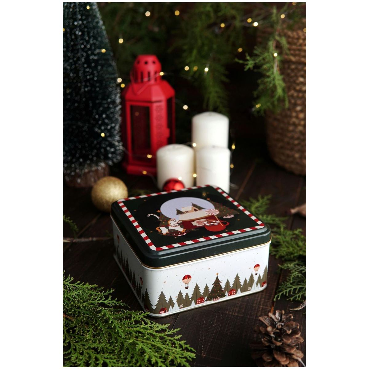 Metal Storage Tin Set – Square & Round New Year Tree Christmas Valentine And New Year Design