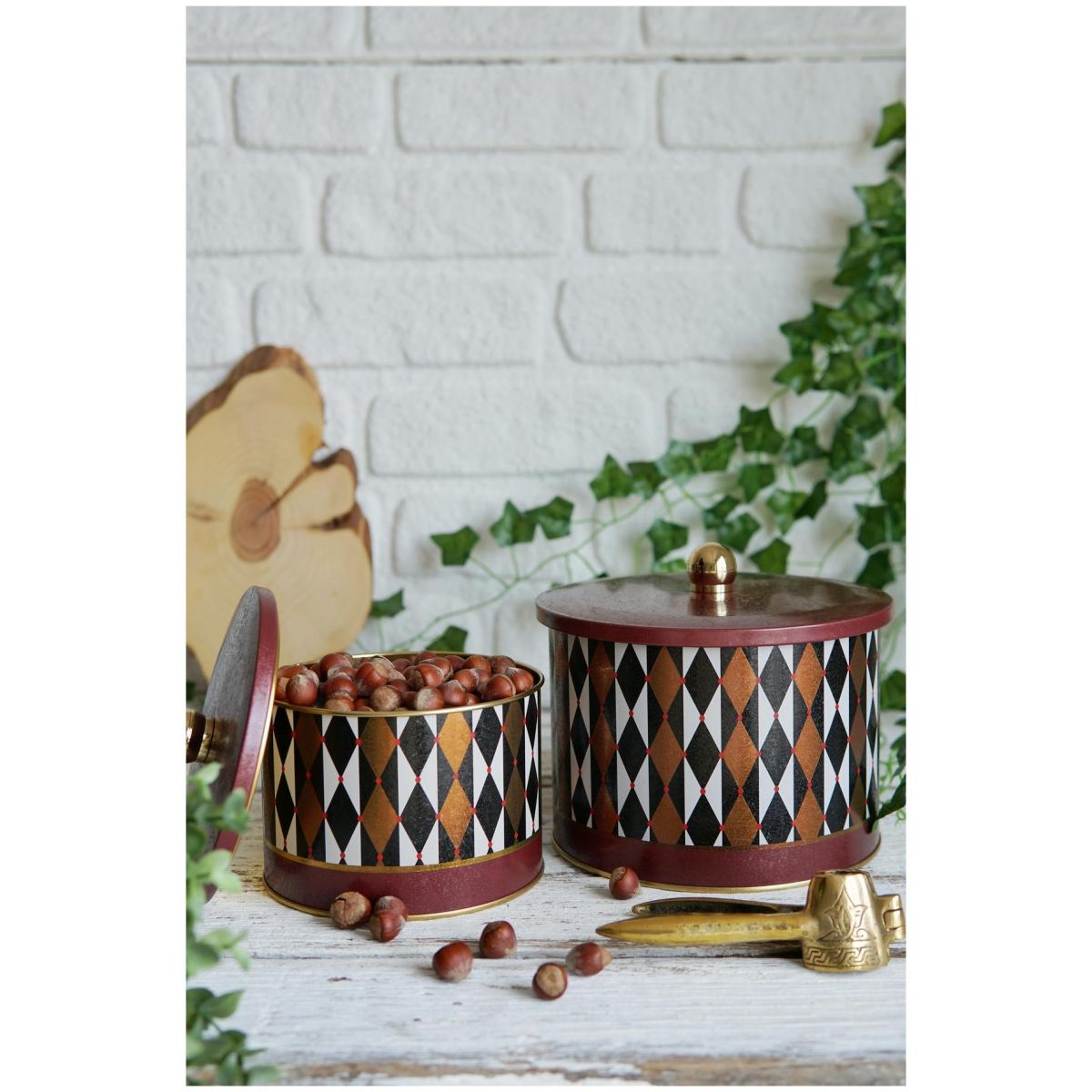 Round Metal Tin Box Set Ø175x155 - Ø140x125 Knob Handle (Set of 2) Vintage Circus Elegance Circus Design