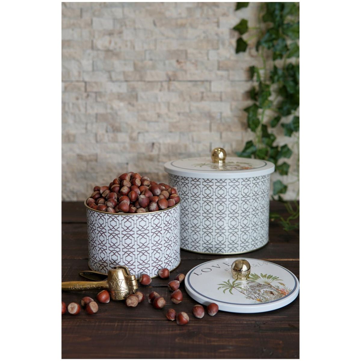 Round Metal Tin Box Set Ø175x155 - Ø140x125 Knob Handle (Set of 2) Tropical Jungle – A Lush Paradise of Nature & Wildlife Forrest Design