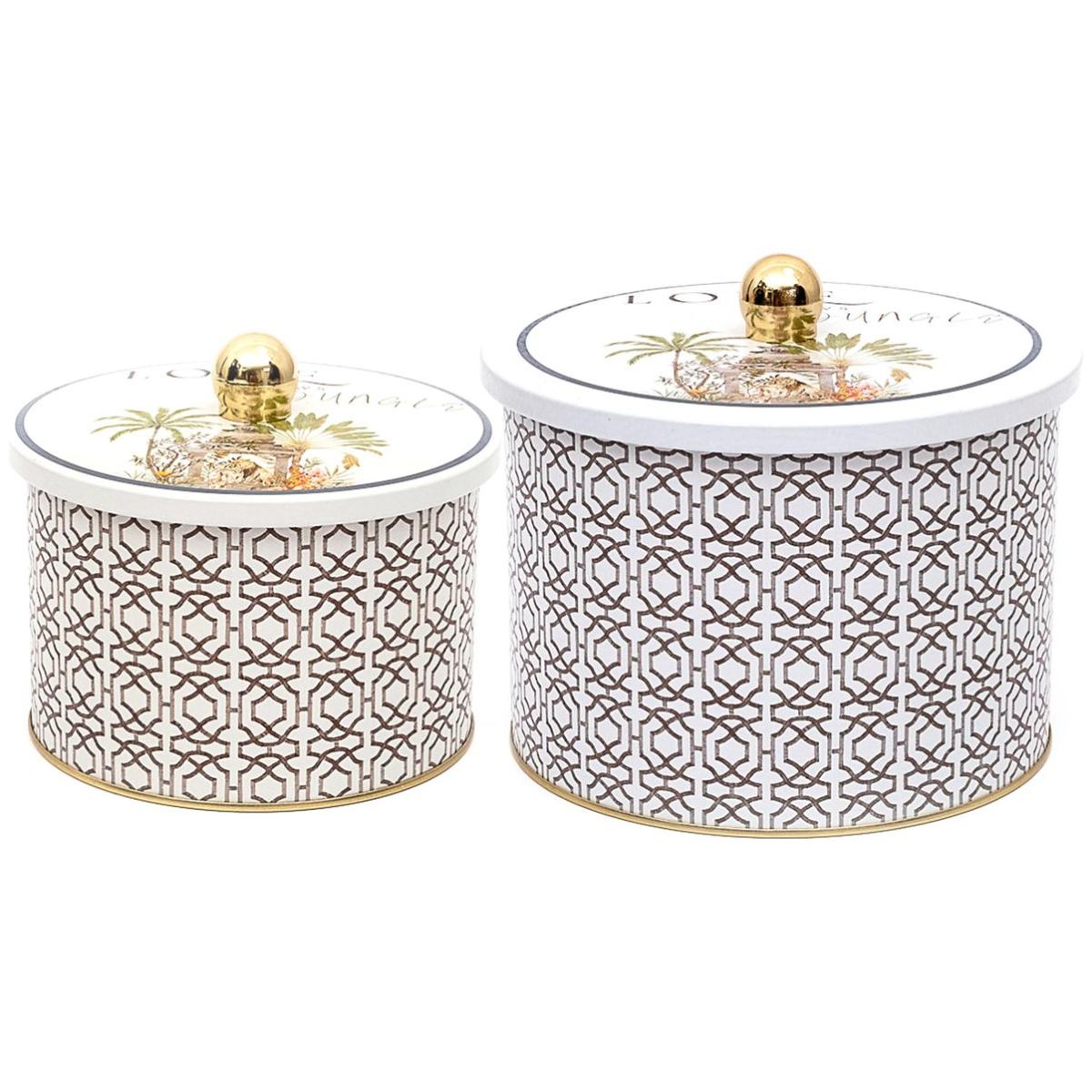 Round Metal Tin Box Set Ø175x155 - Ø140x125 Knob Handle (Set of 2) Tropical Jungle – A Lush Paradise of Nature & Wildlife Forrest Design