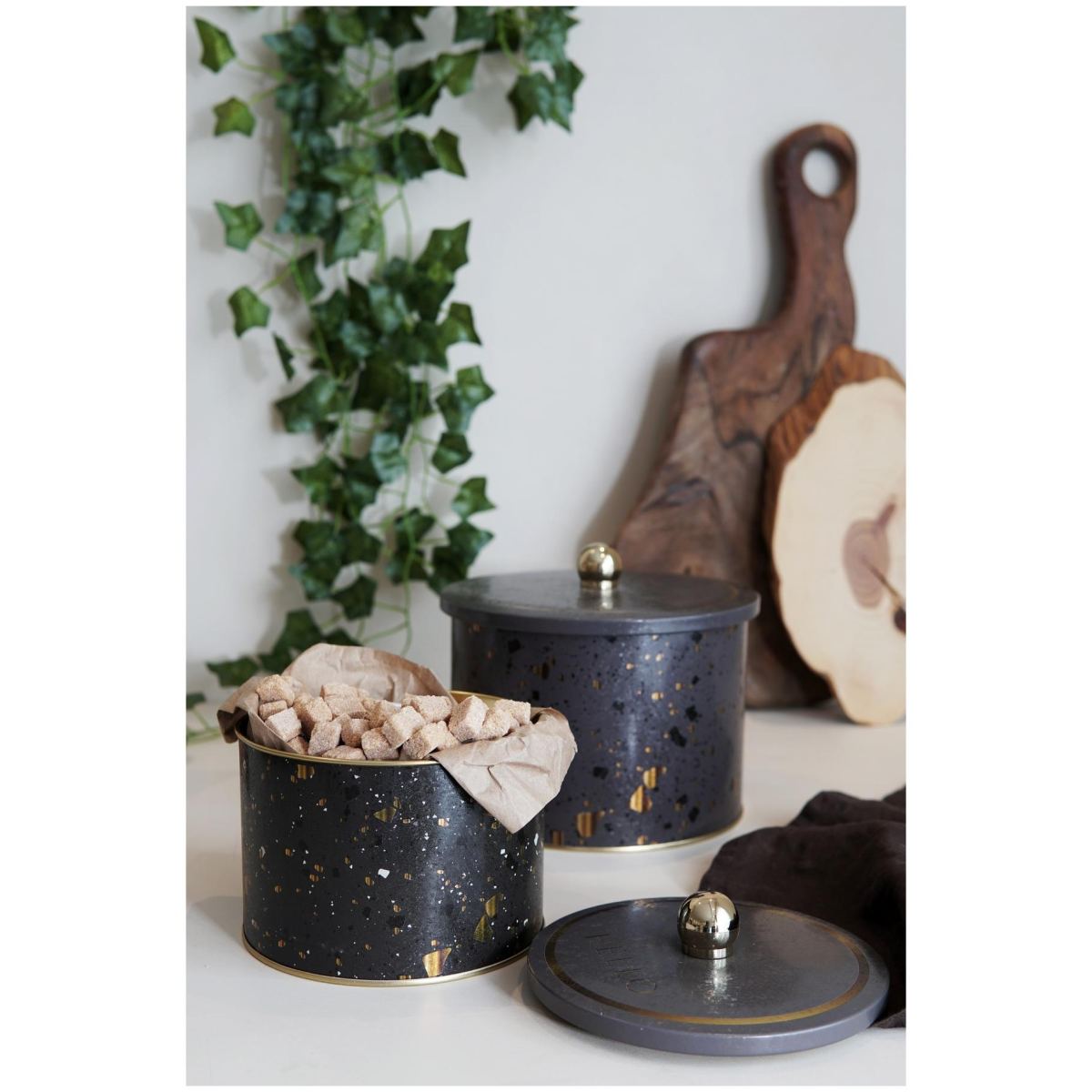 Round Metal Tin Box Set Ø175x155 - Ø140x125 Knob Handle (Set of 2) Terrazo Terrazo Design