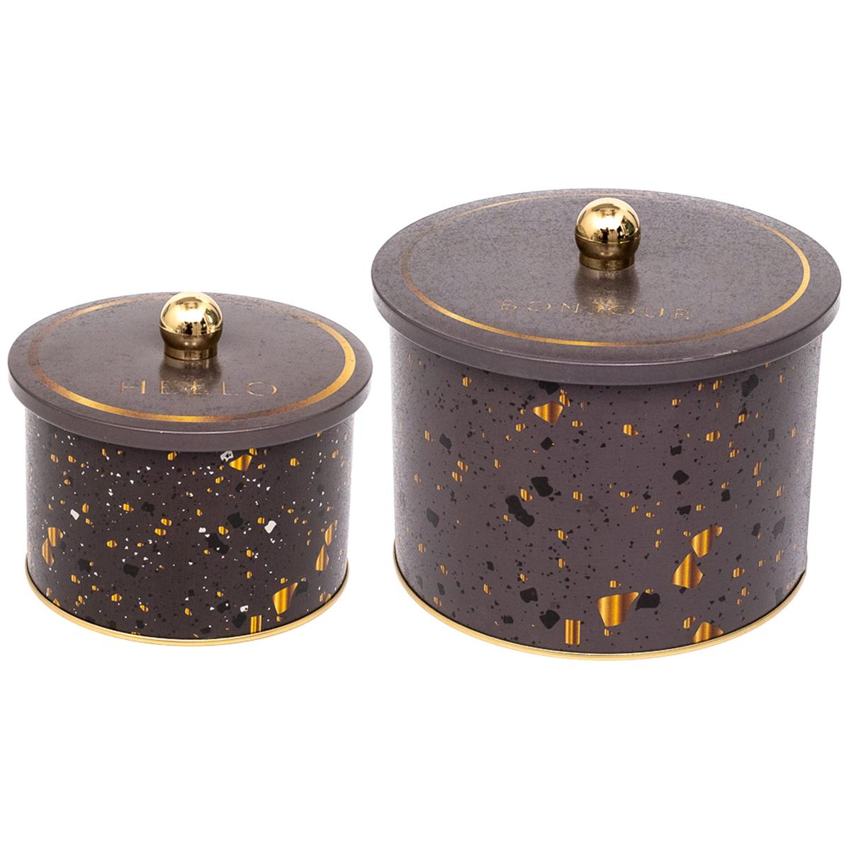 Round Metal Tin Box Set Ø175x155 - Ø140x125 Knob Handle (Set of 2) Terrazo Terrazo Design