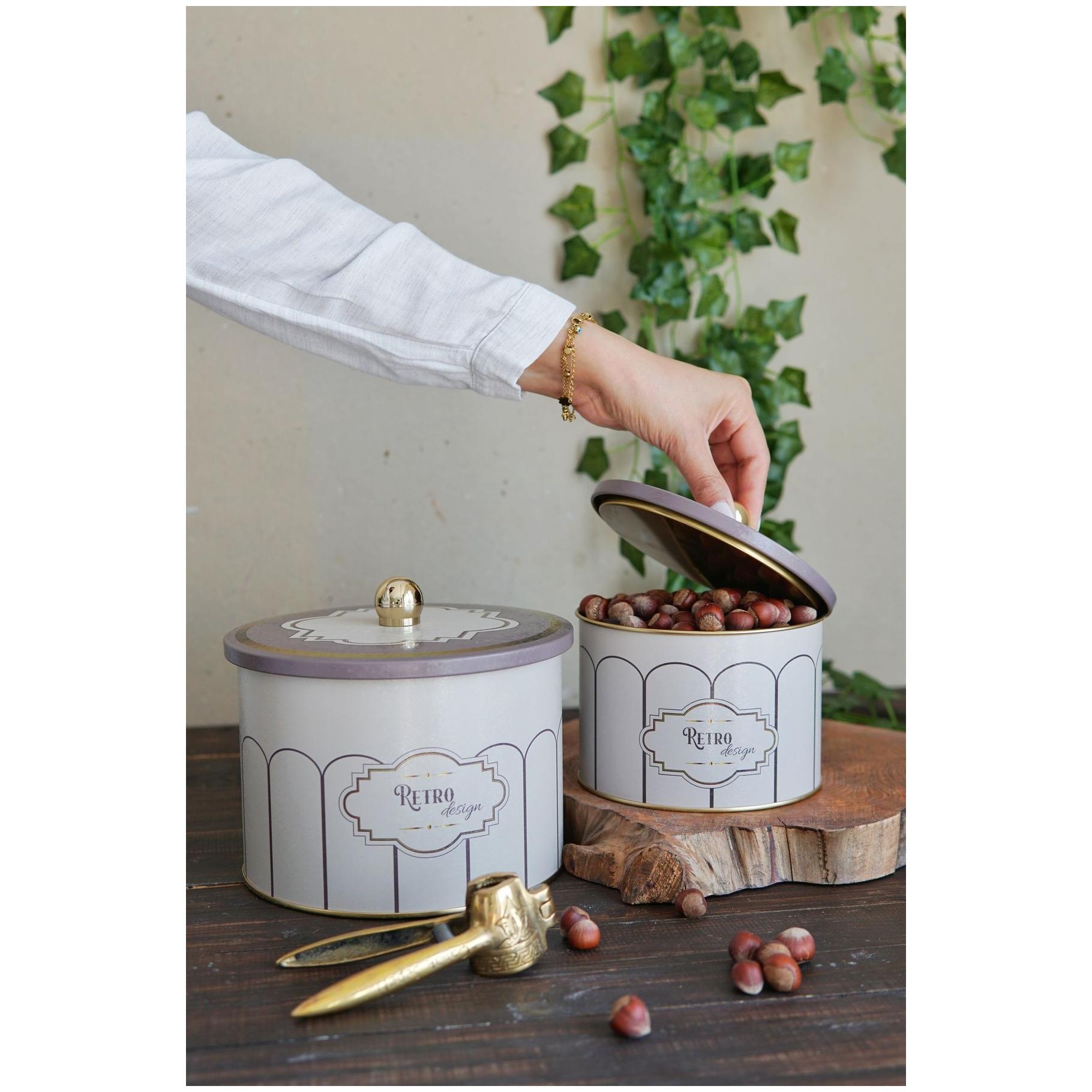 Round Metal Tin Box Set Ø175x155 -  Ø140x125  Knob Handle (Set of 2) Retro Retro Design