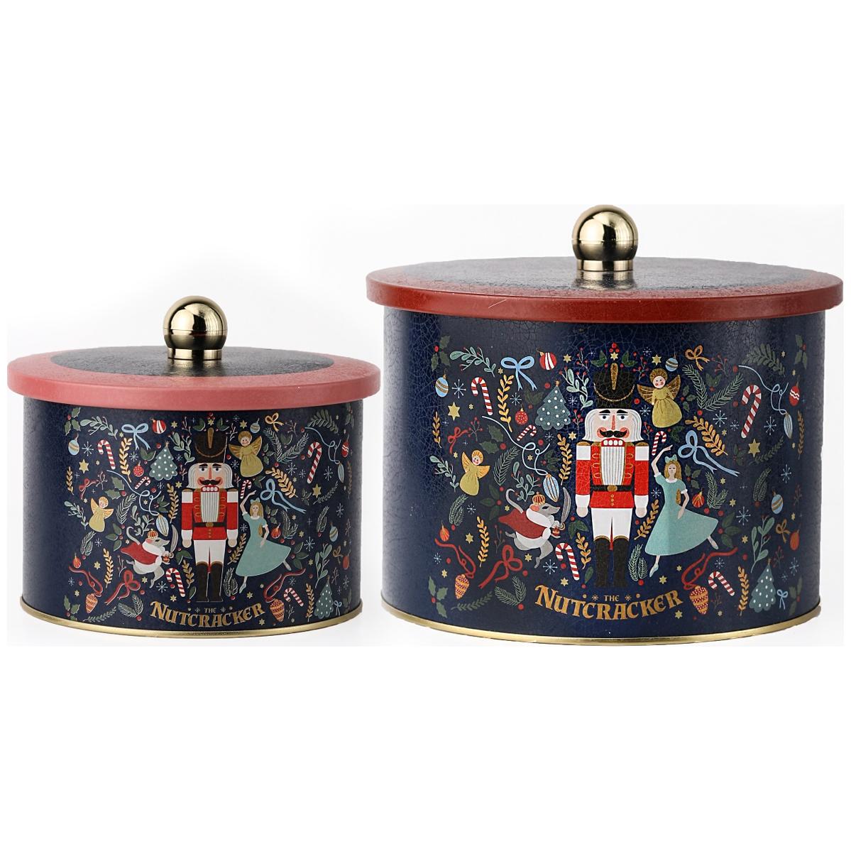 Round Metal Tin Box Set Ø175x155 - Ø140x125 Knob Handle (Set of 2) Vintage Café-Inspired Linen Texture Design
Tales Design