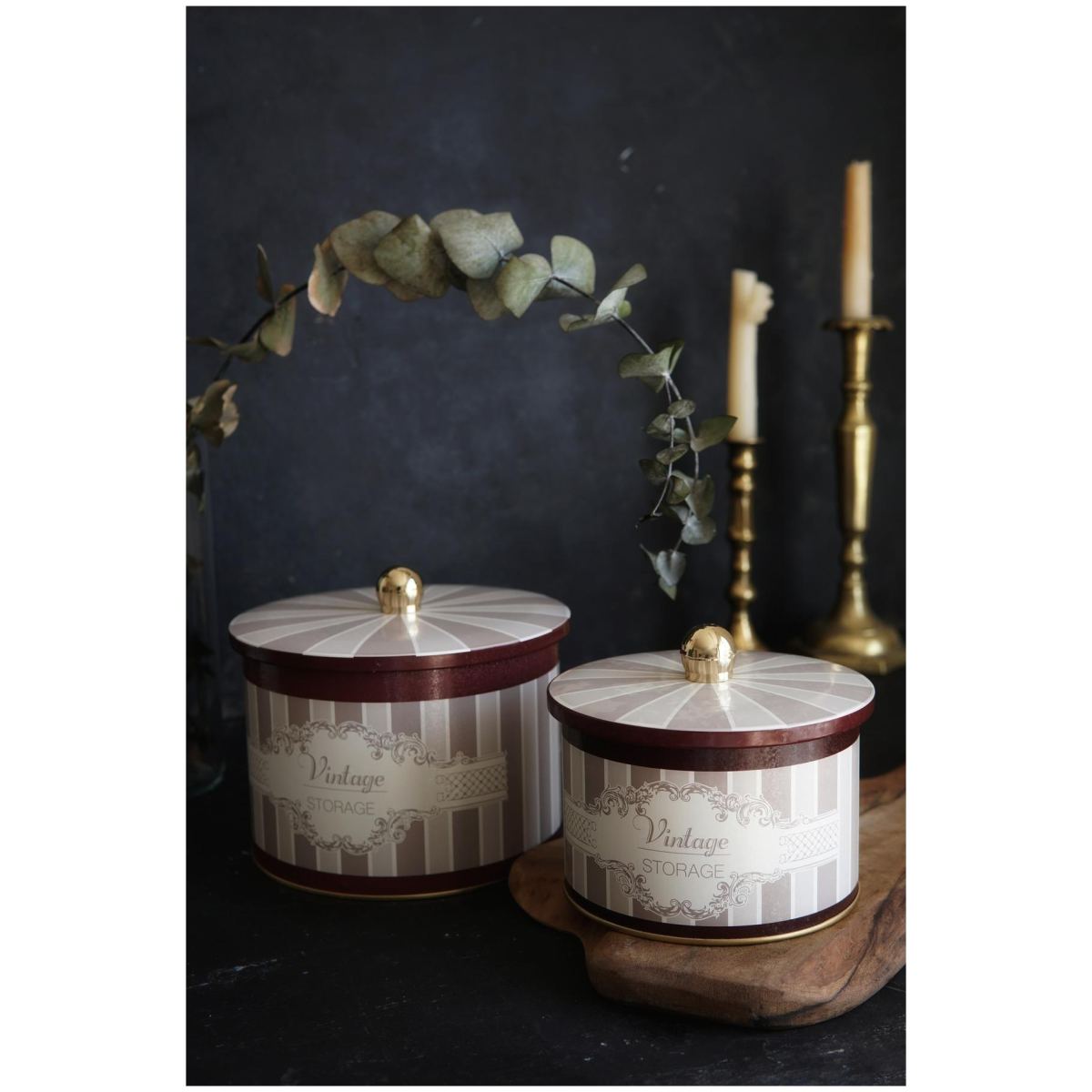 Round Metal Tin Box Set Ø175x155 -  Ø140x125  Knob Handle (Set of 2) Elegance Elegance Design