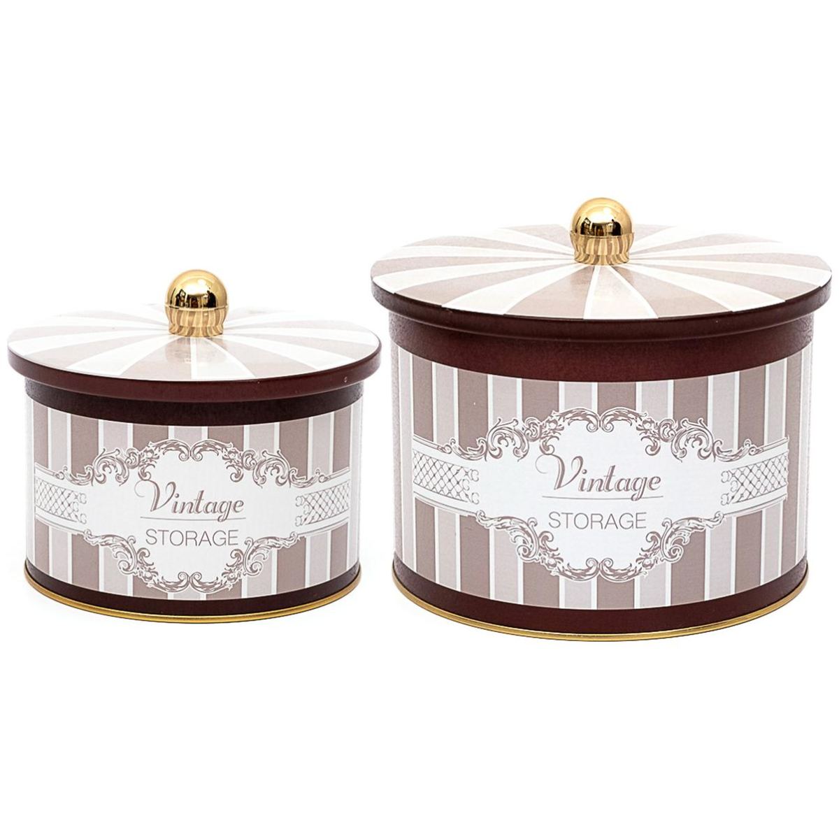 Round Metal Tin Box Set Ø175x155 -  Ø140x125  Knob Handle (Set of 2) Elegance Elegance Design