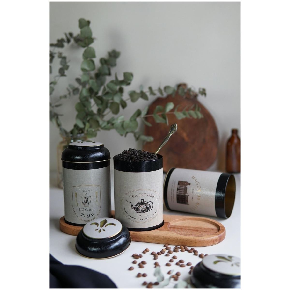 Round Metal Tin Box Set  Ø105 mm  ( 3 pcs) Vintage Café-Inspired Linen Texture Design
 Azura Design