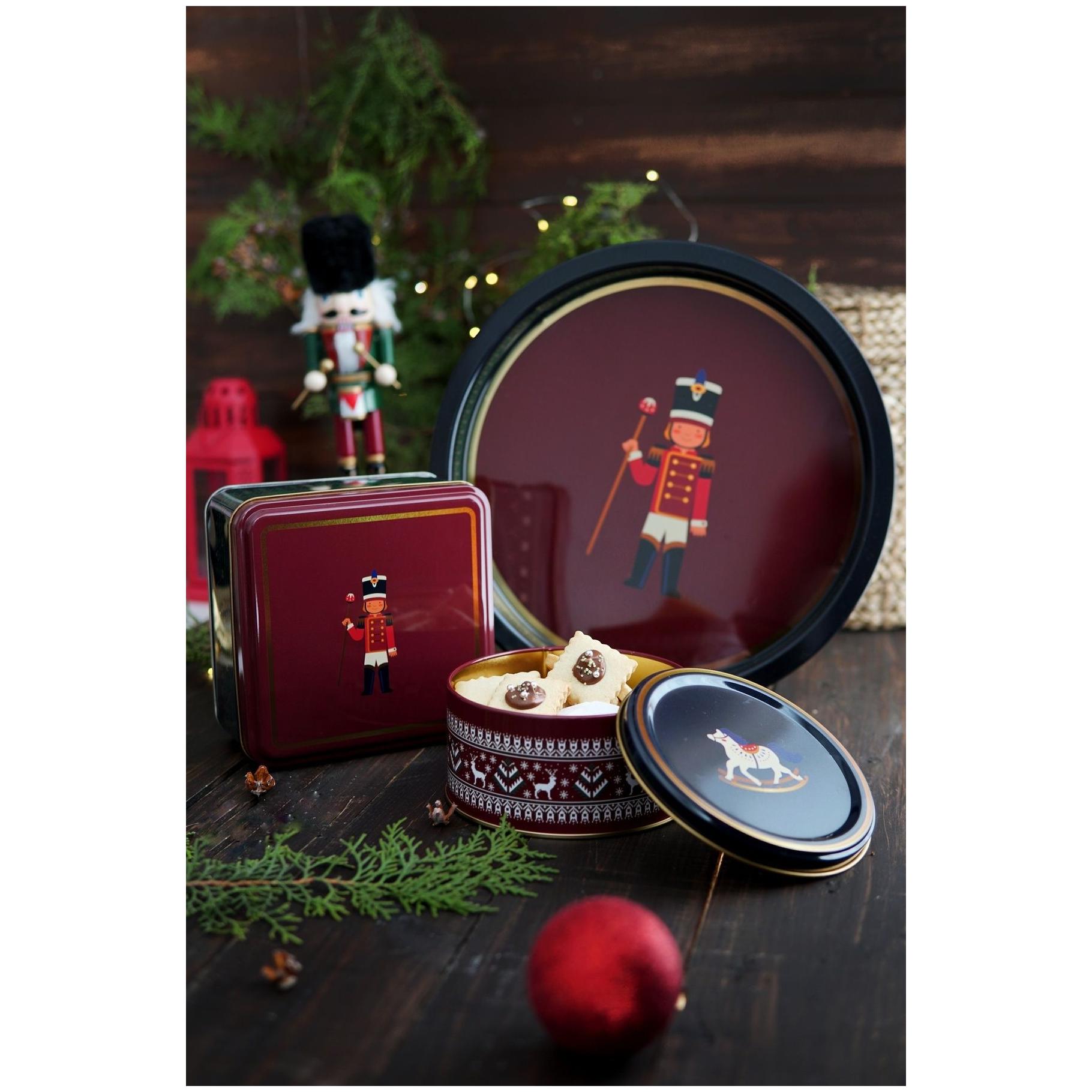 Round box Square box and Tray  ( Set of 3) for christmas  158x158x80 -Ø140x70 mm - Ø315mm Young Soldier Valentine And New Year Design