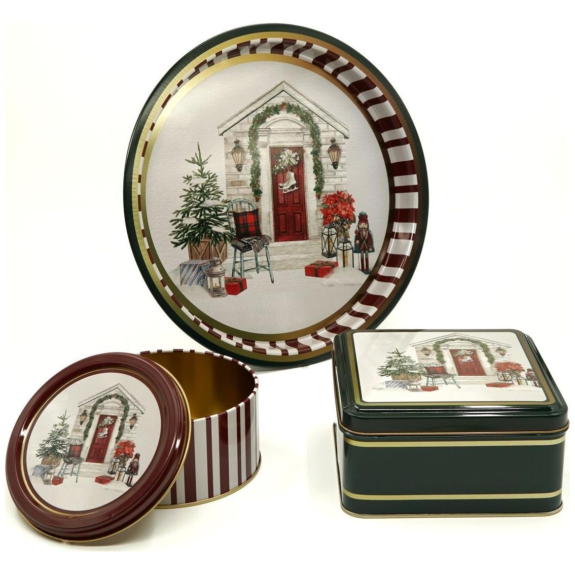 Round box Square box and Tray  ( Set of 3) for christmas  158x158x80 -Ø140x70 mm - Ø315mm Green christmas Tree Home  Valentine And New Year Design