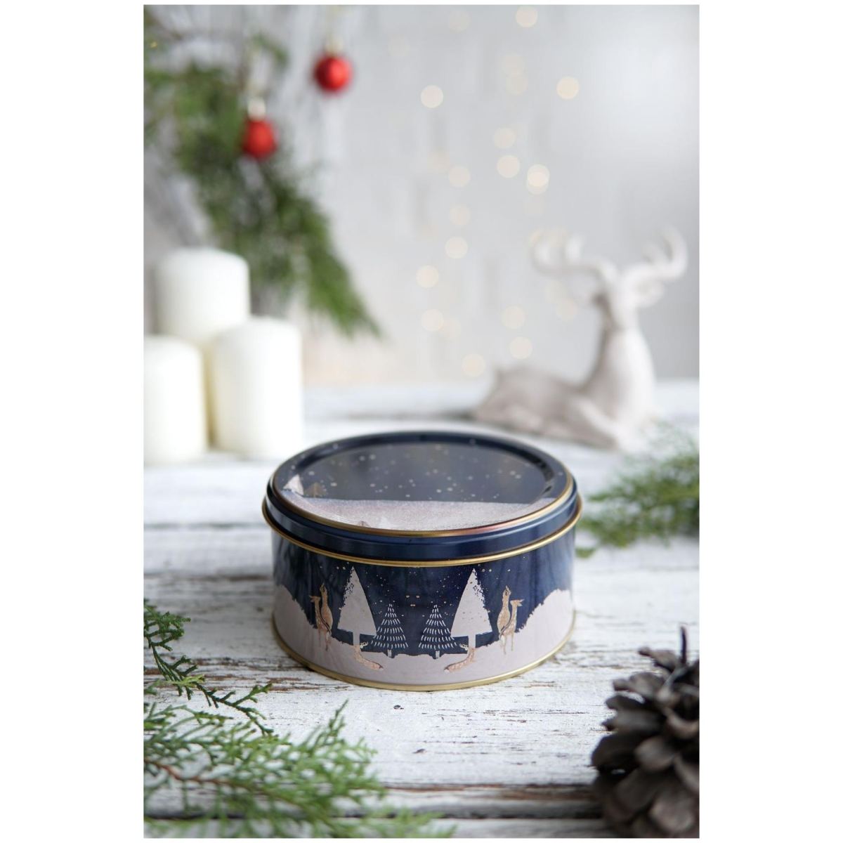 Round box Square box and Tray  ( Set of 3) for christmas  158x158x80 -Ø140x70 mm - Ø315mm Night Deer Valentine And New Year Design