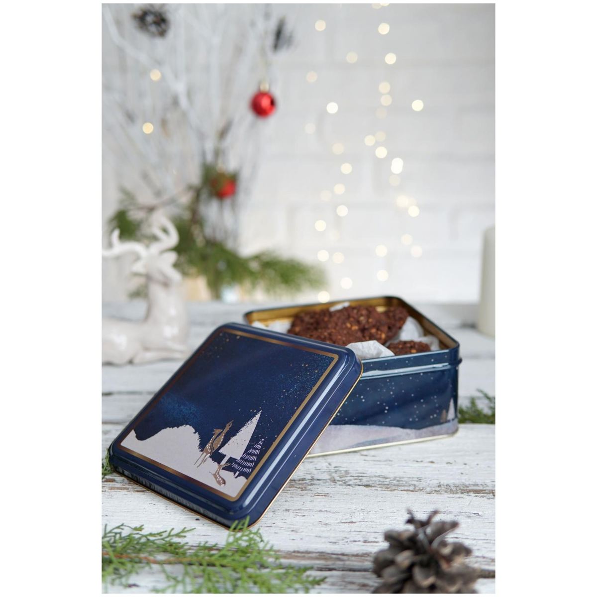 Round box Square box and Tray  ( Set of 3) for christmas  158x158x80 -Ø140x70 mm - Ø315mm Night Deer Valentine And New Year Design