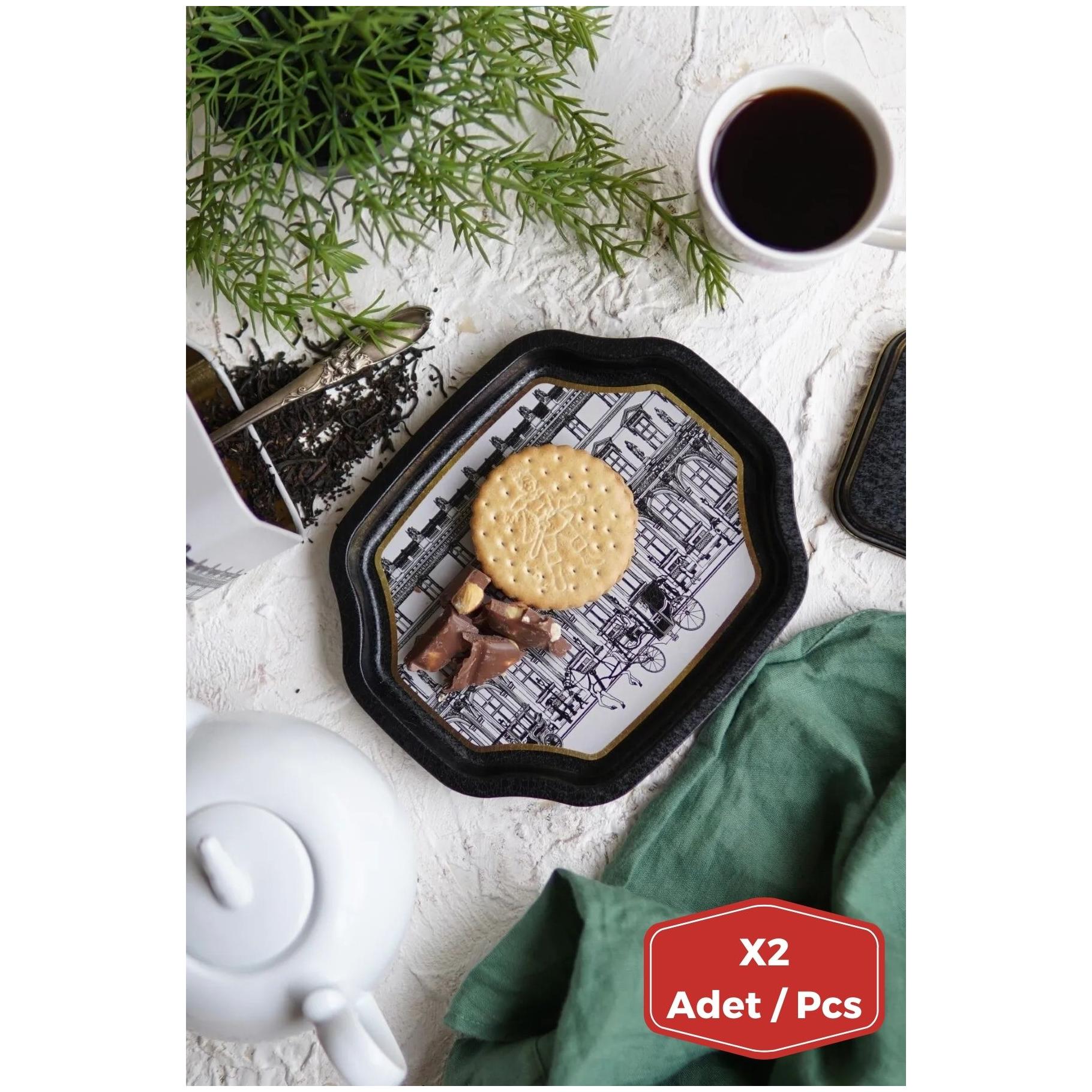 Curved wavy edge Tray  238x358   2 Pcs set vintage cityscapes illustration City Design