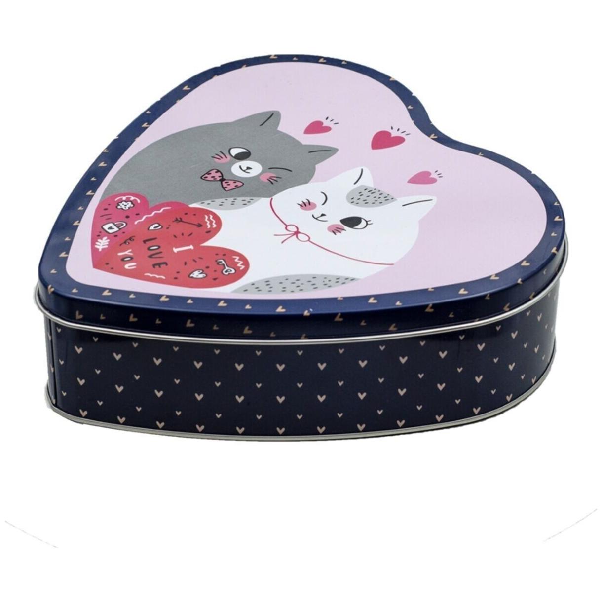 Heart Shape Metal Box 2.3L Metal Lid Cats Dark Blue