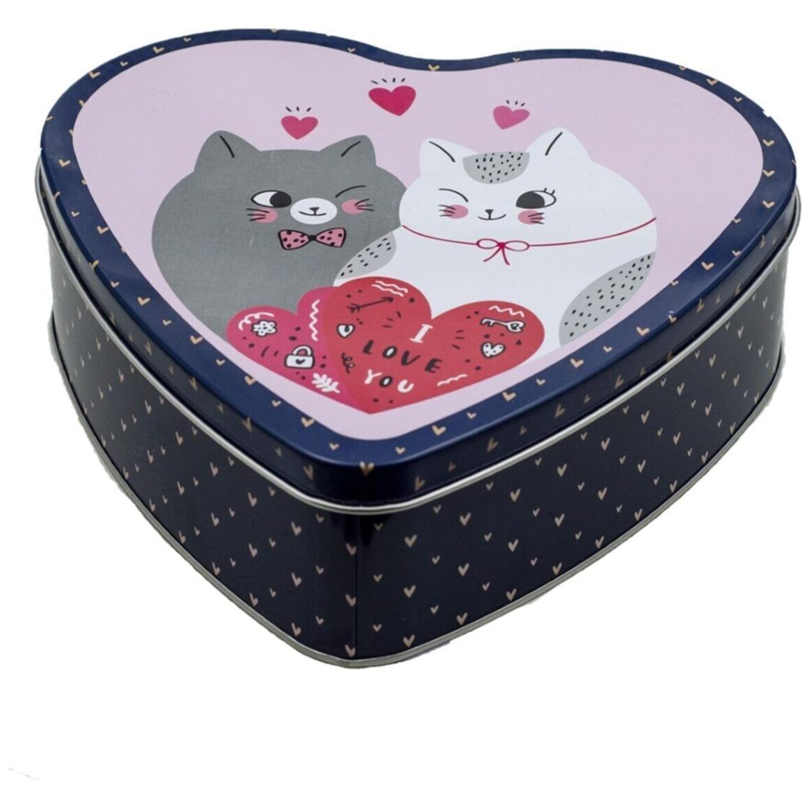Heart Shape Metal Box 2.3L  Metal Lid Cats Dark Blue