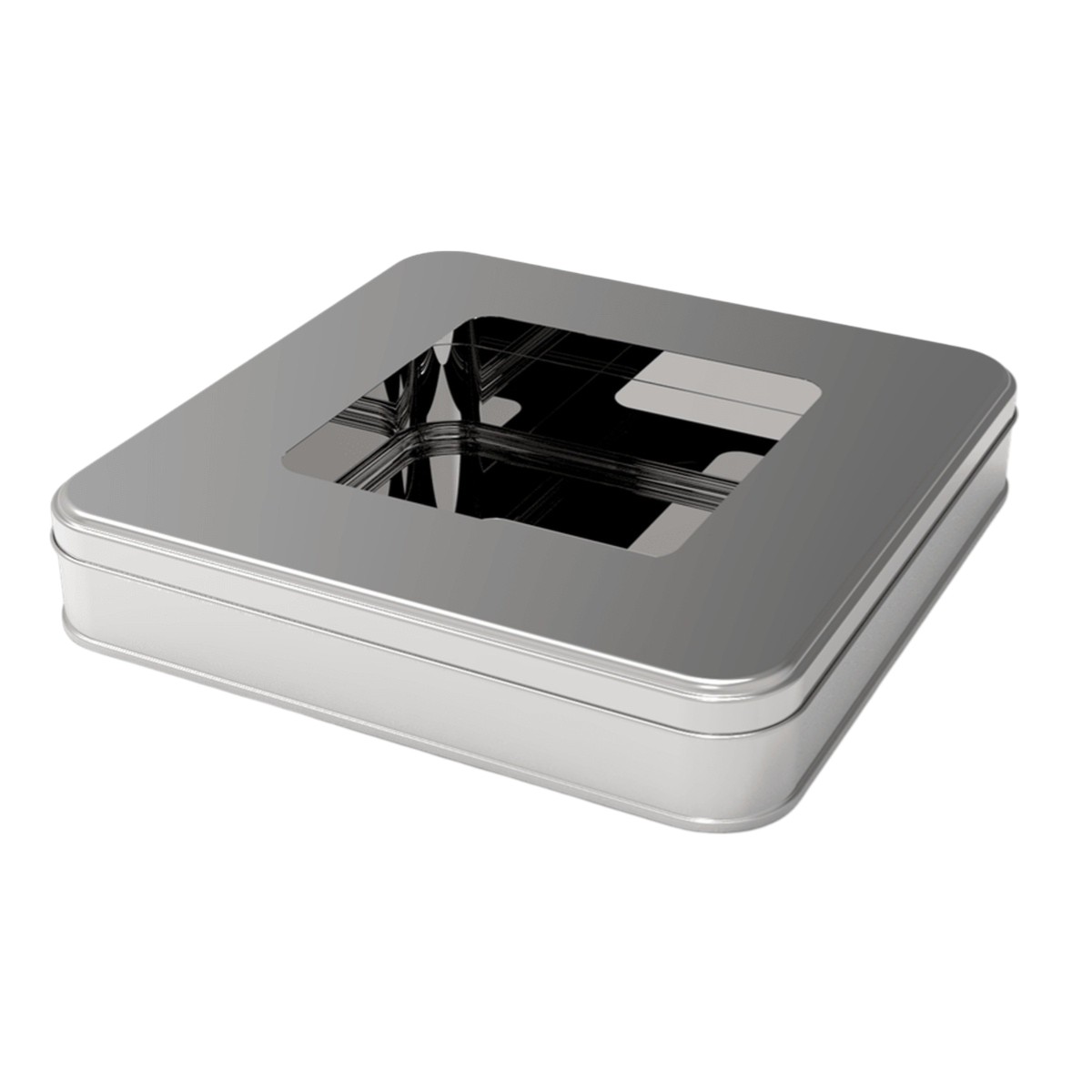 Square Tin Can 2.5 lt Windowed Baklava Sweet Treats Box 215x215x38 mm 2.50 lt  Slip Lid