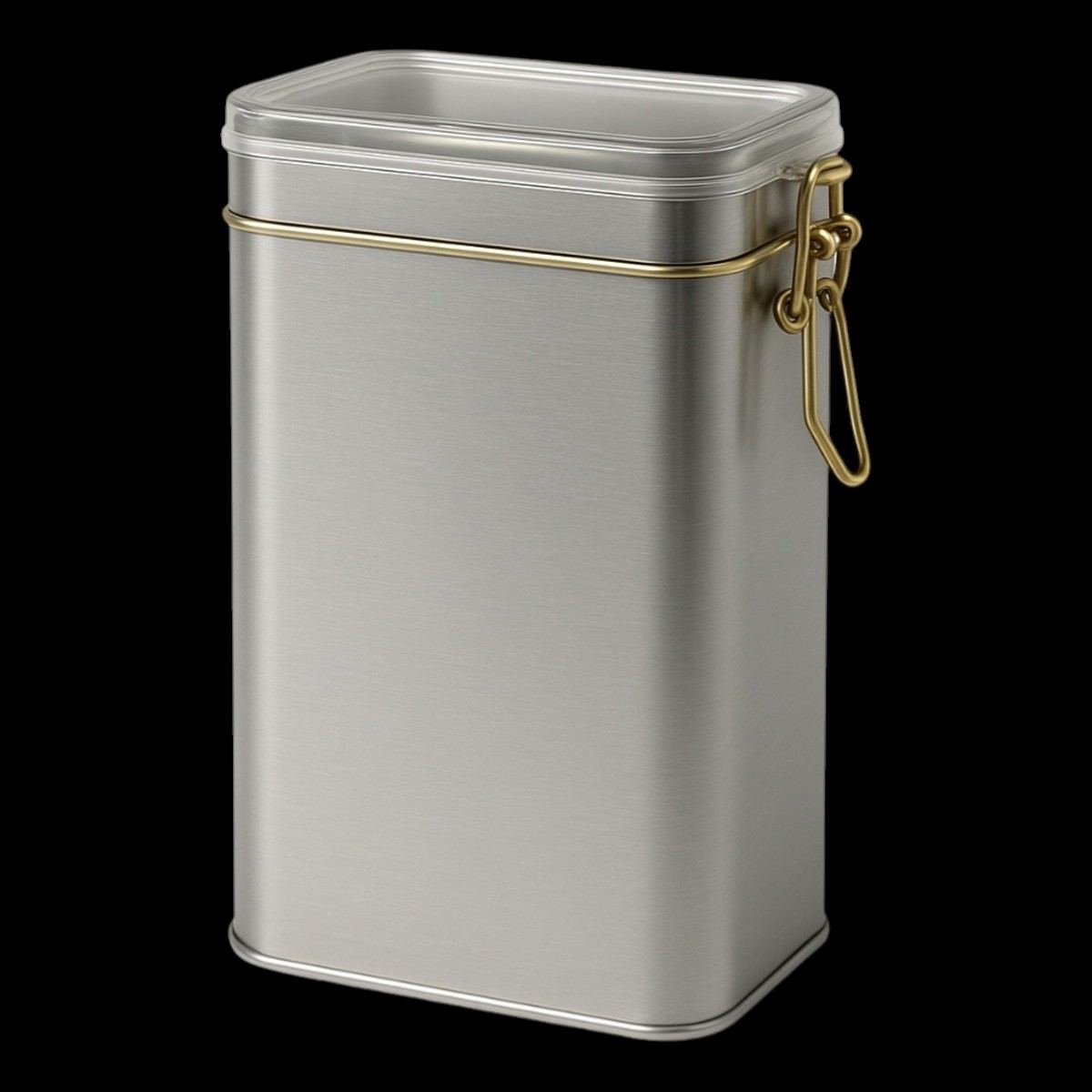 Rectangle Tin Box 1 lt Tea Coffee and Hot Drinks Metal Container 75 x 100 x 189 mm 1.5 lt  Wire Clasp and Transparent Lid